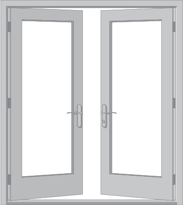 Modern double French doors with glass panes and silver frames